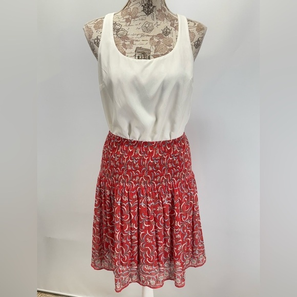 MAX STUDIO Cerise Red and White floral smocked waist skirt size M - Picture 7 of 14